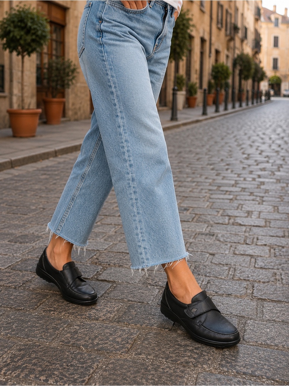 FINN COMFORT Women’s Black Leather Strap Loafers, Handmade in Germany Sz 6.5